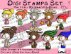 Set Digitale Stempel, Digi Stamp Halterli Weihnachten, je 4 Versionen: Outlines, 3 in Farbe