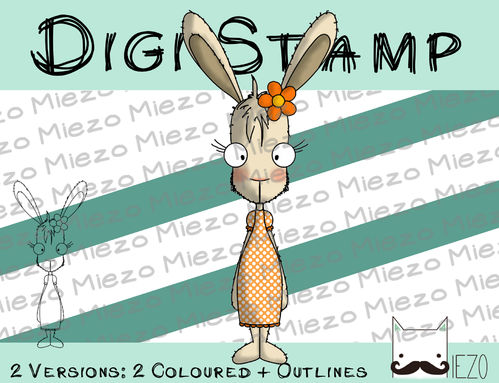 Digitaler Stempel, Digi Stamp Longface Hasenmädchen, 2 Versionen: Outlines, in Farbe