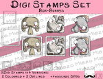Set Digitale Stempel, Digi Stamps Box Bunnys, je 3 Versionen: Outlines, in Farbe mit und ohne Rahmen