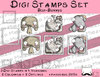 Set Digitale Stempel, Digi Stamps Box Bunnys, je 3 Versionen: Outlines, in Farbe mit und ohne Rahmen
