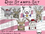 Set Digitale Stempel, Digi Stamps, Tiere mit offenem Mund, je 2 Versionen: Outlines, in Farbe + SVG